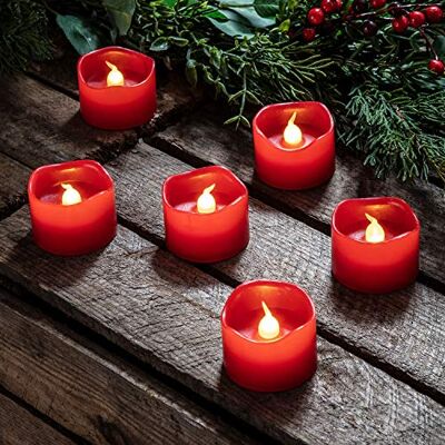 Lights4fun Lot de 6 bougies chauffe-plat LED rouges à piles Bougies votives à LED rouges Lights4fun Lot de 6 bougies chauffe-plat LED rouges à piles Bougies votives à LED rouges