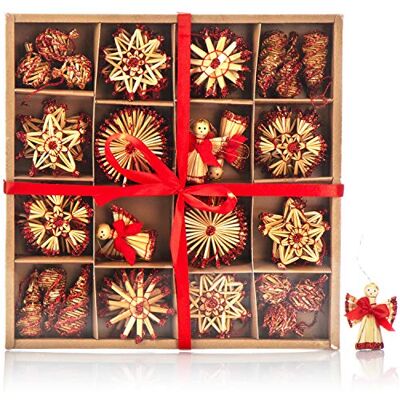com-four ® 56 pièces Ensemble décorations pour arbres de Noël Décorations pour arbres de Noël en paille étoiles en paille de différentes formes com-four ® 56 pièces Ensemble décorations pour arbres de Noël Décorations pour arbres de Noël en paille étoiles en paille de différentes formes