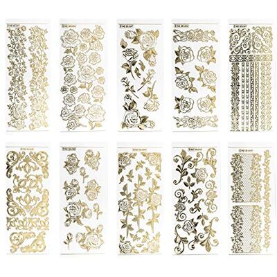 Ideen mit Herz Lot de 10 feuilles de 10 feuilles de 10 x 23 cm Autocollants dorés pour bricolage et décoration Pour anniversaire, Noël, retraite et plus (roses) Ideen mit Herz Lot de 10 feuilles de 10 feuilles de 10 x 23 cm Autocollants dorés pour bricolage et décoration Pour anniversaire, Noël, retraite et plus (roses)