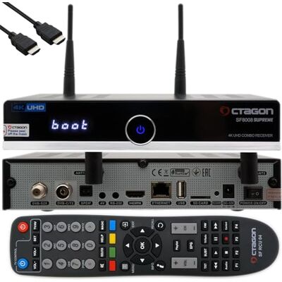 Octagon Récepteur combiné SF8008 4K UHD HDR 1 x DVB-S2X et 1 x DVB-C/DVB-T2 Satellite, câble/signal terrestre, E2 Linux Smart TV, serveur multimédia, fonction d'enregistrement, EasyMouse HDMI, Dual Octagon Récepteur combiné SF8008 4K UHD HDR 1 x DVB-S2X et 1 x DVB-C/DVB-T2 Satellite, câble/signal terrestre, E2 Linux Smart TV, serveur multimédia, fonction d'enregistrement, EasyMouse HDMI, Dual