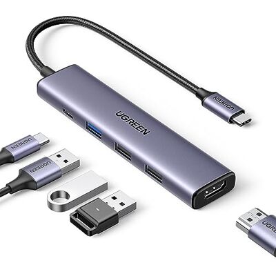 UGREEN Revodok 105 Hub USB C 5 en 1 Adaptateur USB C vers HDMI 4K 30Hz, PD 100W Charge Rapide, 5Gbps, Compatible avec MacBook iPad Pro Air Surface iPhone 17 Pro Max 16 15 Série Galaxy S25 UGREEN Revodok 105 Hub USB C 5 en 1 Adaptateur USB C vers HDMI 4K 30Hz, PD 100W Charge Rapide, 5Gbps, Compatible avec MacBook iPad Pro Air Surface iPhone 17 Pro Max 16 15 Série Galaxy S25