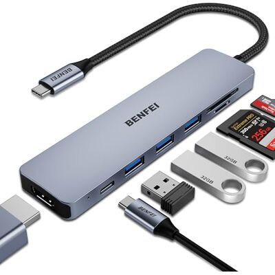 BENFEI 7 in 1 USB C Hub, Multiport Adapter with HDMI, SD TF Card Reader, 3 x USB 3.0, 60W Power Delivery, Compatible with MacBook Pro/Air Surface Book 2 BENFEI 7 in 1 USB C Hub, Multiport Adapter with HDMI, SD TF Card Reader, 3 x USB 3.0, 60W Power Delivery, Compatible with MacBook Pro/Air Surface Book 2