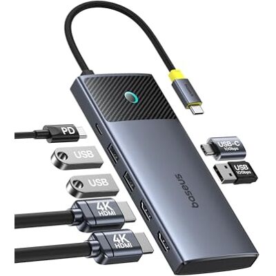 Baseus Hub USB C 7 en 1 double HDMI pour MacOS avec 2 HDMI, 10 Gbps USB-A et USB-C, 2 USB-A 3.0, 100 W PD, station d'accueil pour ordinateur portable MacBook Pro Air M1 M2 M3 Baseus Hub USB C 7 en 1 double HDMI pour MacOS avec 2 HDMI, 10 Gbps USB-A et USB-C, 2 USB-A 3.0, 100 W PD, station d'accueil pour ordinateur portable MacBook Pro Air M1 M2 M3