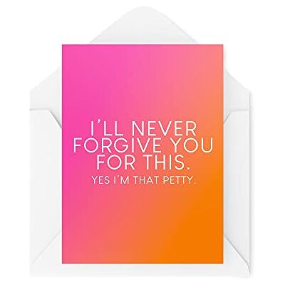 Tongue in Peach CBH1112 Cartes de départ amusantes avec inscription « I'll Never Forgive You For This Yes I'm That Petty Card » pour quitter le travail, le bureau, les voyages, le nouvel emploi, le travail d'un Tongue in Peach CBH1112 Cartes de départ amusantes avec inscription « I'll Never Forgive You For This Yes I'm That Petty Card » pour quitter le travail, le bureau, les voyages, le nouvel emploi, le travail d'un