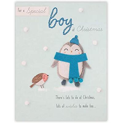 Clintons : Carte de Noël en feutre avec motif pingouin dans une écharpe pour garçon Clintons : Carte de Noël en feutre avec motif pingouin dans une écharpe pour garçon