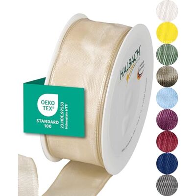 Halbach Seidenbänder Ruban cadeau de qualité supérieure avec bord métallique Largeur : 40 mm Longueur : 25 m Certifié Öko-Tex 100 Ruban en taffetas fabriqué en Allemagne Couleur : sable Halbach Seidenbänder Ruban cadeau de qualité supérieure avec bord métallique Largeur : 40 mm Longueur : 25 m Certifié Öko-Tex 100 Ruban en taffetas fabriqué en Allemagne Couleur : sable