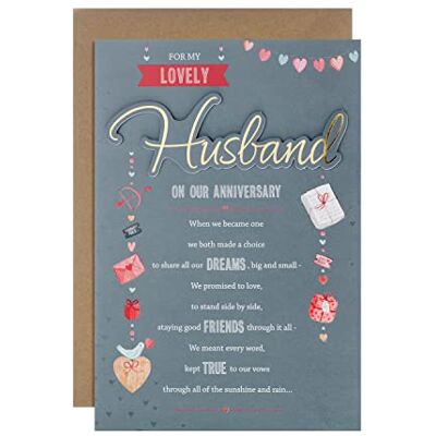 Hallmark Carte d'anniversaire pour mari – Motif traditionnel basé sur le texte Hallmark Carte d'anniversaire pour mari – Motif traditionnel basé sur le texte