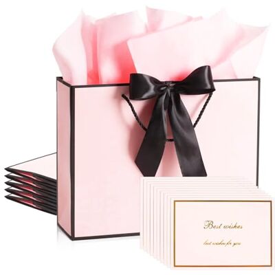 Noaxylic Lot de 6 sacs cadeaux avec nœud 19 x 15 x 7 cm Rose Petit format Avec 6 cartes et 10 feuilles de papier de soie Pour anniversaire, mariage, festival, Noël Noaxylic Lot de 6 sacs cadeaux avec nœud 19 x 15 x 7 cm Rose Petit format Avec 6 cartes et 10 feuilles de papier de soie Pour anniversaire, mariage, festival, Noël