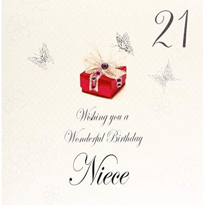 White Cotton Cards Cartes blanches de coton bdp21-n "Cadeau rouge, vous souhaitant une merveilleuse soeur d'anniversaire" Handmade 21ème carte d'anniversaire, blanc White Cotton Cards Cartes blanches de coton bdp21-n "Cadeau rouge, vous souhaitant une merveilleuse soeur d'anniversaire" Handmade 21ème carte d'anniversaire, blanc