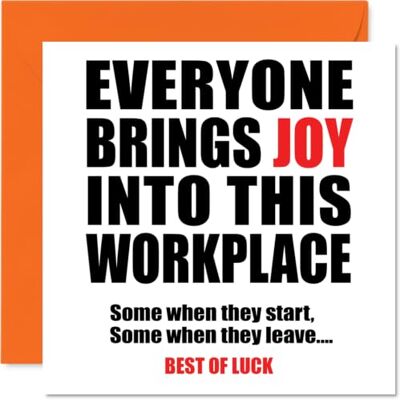 Stuff4 Cartes de départ pour collègues, femmes et hommes – Bring Joy – Sorry Your Leaving Good Luck In Your New Job Card 145 mm x 145 mm, cartes de vœux amusantes, cadeaux de départ, carte de félicitations Stuff4 Cartes de départ pour collègues, femmes et hommes – Bring Joy – Sorry Your Leaving Good Luck In Your New Job Card 145 mm x 145 mm, cartes de vœux amusantes, cadeaux de départ, carte de félicitations