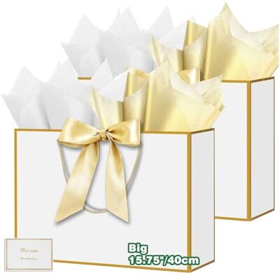 HONTIUS Grand sac cadeau XXL 15,75 pouces, sac cadeau maxi avec papier de soie et cartes, 40 x 30 x 12,5 cm, pour mariage, Noël, entreprise, fête, anniversaire, 2 pièces HONTIUS Grand sac cadeau XXL 15,75 pouces, sac cadeau maxi avec papier de soie et cartes, 40 x 30 x 12,5 cm, pour mariage, Noël, entreprise, fête, anniversaire, 2 pièces