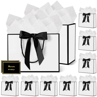 HONTIUS Lot de 10 sacs cadeaux de mariage Grand sac cadeau avec 10 cartes de vœux 10 papier de soie 32 x 25 x 12 cm Pour Noël, anniversaire, mariage (F, 32,59" x 9,84" x 3,94") HONTIUS Lot de 10 sacs cadeaux de mariage Grand sac cadeau avec 10 cartes de vœux 10 papier de soie 32 x 25 x 12 cm Pour Noël, anniversaire, mariage (F, 32,59" x 9,84" x 3,94")