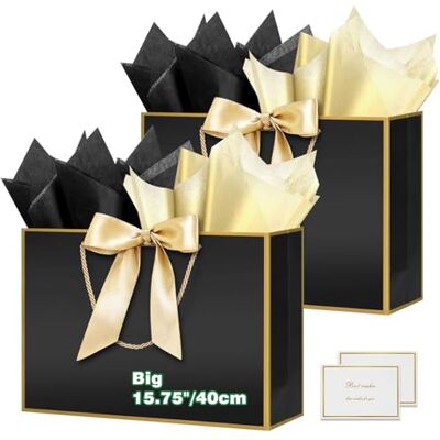 HONTIUS Grand sac cadeau de 15,75 pouces, grand sac cadeau maxi XXL, grand sac cadeau avec papier de soie et cartes, 40 x 30 x 12,5 cm, sac cadeau pour mariage, Noël, entreprise, fête, anniversaire, 2 HONTIUS Grand sac cadeau de 15,75 pouces, grand sac cadeau maxi XXL, grand sac cadeau avec papier de soie et cartes, 40 x 30 x 12,5 cm, sac cadeau pour mariage, Noël, entreprise, fête, anniversaire, 2