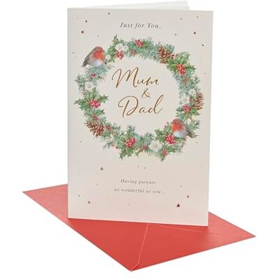 UK Greetings Carte de Noël pour maman et papa – Motif couronne festive UK Greetings Carte de Noël pour maman et papa – Motif couronne festive