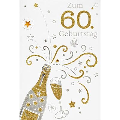 bsb Carte d'anniversaire 60 ans pour femme et homme 11,5 x 17,0 cm Carte de vœux d'anniversaire avec motif bouteille de champagne Avec enveloppe Cartes d'anniversaire bsb Carte d'anniversaire 60 ans pour femme et homme 11,5 x 17,0 cm Carte de vœux d'anniversaire avec motif bouteille de champagne Avec enveloppe Cartes d'anniversaire