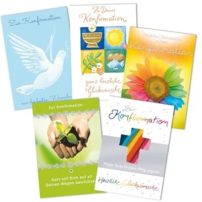 Perleberg Lot de 5 cartes de confirmation – Lot de 5 cartes de confirmation – Avec différents motifs – Cartes de vœux avec enveloppe de couleur assortie en 11,6 x 16,6 cm Perleberg Lot de 5 cartes de confirmation – Lot de 5 cartes de confirmation – Avec différents motifs – Cartes de vœux avec enveloppe de couleur assortie en 11,6 x 16,6 cm