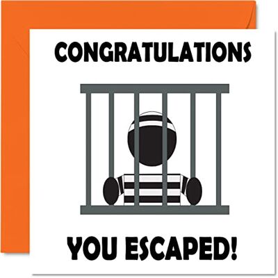 Stuff4 Cadeau de départ pour collègues, femmes et hommes – Congratulations You Escaped! – Carte de vœux amusante 145 mm x 145 mm, carte de félicitations amusante pour départ Stuff4 Cadeau de départ pour collègues, femmes et hommes – Congratulations You Escaped! – Carte de vœux amusante 145 mm x 145 mm, carte de félicitations amusante pour départ