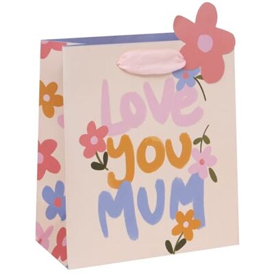 Glick Sac cadeau de luxe, sac cadeau « Love You Mum », convient pour la fête des mères et les anniversaires des mamans, motif pétales et poses avec amour, 20 x 22,5 x 10 cm, rose et violet Glick Sac cadeau de luxe, sac cadeau « Love You Mum », convient pour la fête des mères et les anniversaires des mamans, motif pétales et poses avec amour, 20 x 22,5 x 10 cm, rose et violet