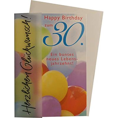 Perleberg Basic Classic Carte d'anniversaire 30 ans avec ballons 11,6 x 16,6 cm Perleberg Basic Classic Carte d'anniversaire 30 ans avec ballons 11,6 x 16,6 cm