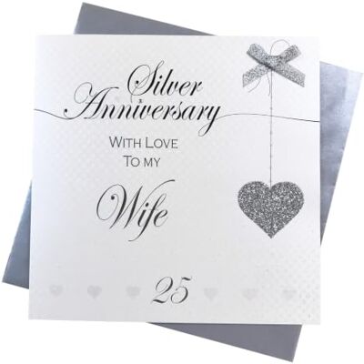 White Cotton Cards LLA25W Carte faite à la main pour 25e anniversaire de mariage en argent Inscription Love Lines 16 cm x 16 cm White Cotton Cards LLA25W Carte faite à la main pour 25e anniversaire de mariage en argent Inscription Love Lines 16 cm x 16 cm