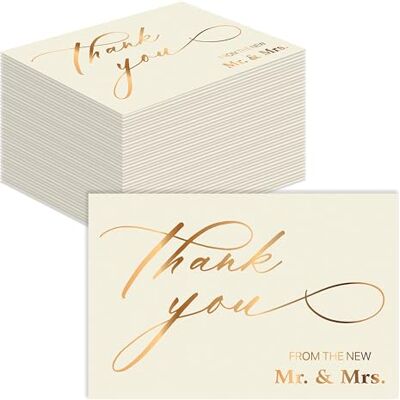 Better Office Products Lot de 50 cartes de remerciement de mariage en or métallisé avec enveloppes, 10,2 x 15,2 cm, cartes vierges Better Office Products Lot de 50 cartes de remerciement de mariage en or métallisé avec enveloppes, 10,2 x 15,2 cm, cartes vierges