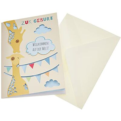 Perleberg Carte de naissance de 11,6 x 16,6 cm – Cadeau de naissance de qualité supérieure pour fille et garçon – Carte d'anniversaire avec motif girafe – Carte de naissance avec enveloppe – Carte de Perleberg Carte de naissance de 11,6 x 16,6 cm – Cadeau de naissance de qualité supérieure pour fille et garçon – Carte d'anniversaire avec motif girafe – Carte de naissance avec enveloppe – Carte de