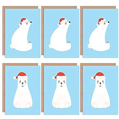 Wee Blue Coo Christmas Cards x6 Cute Polar Bear Kids Santa Hat (2 Designs) Mignonne Ours Des gamins Conception Wee Blue Coo Christmas Cards x6 Cute Polar Bear Kids Santa Hat (2 Designs) Mignonne Ours Des gamins Conception