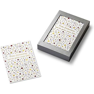 bsb Lot de 8 cartes de vœux de Noël « étoiles » dans un emballage argenté. bsb Lot de 8 cartes de vœux de Noël « étoiles » dans un emballage argenté.
