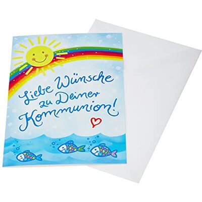 Perleberg Carte de communion avec enveloppe blanche 11,6 x 16,6 cm Motif arc-en-ciel Carte de vœux pour communion Pour filles et garçons Idéale pour cadeaux en argent Perleberg Carte de communion avec enveloppe blanche 11,6 x 16,6 cm Motif arc-en-ciel Carte de vœux pour communion Pour filles et garçons Idéale pour cadeaux en argent