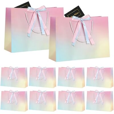 LVNRIDS Lot de 10 grands sacs cadeaux roses en papier avec rubans 36 x 12 x 25 cm Pour mariage, demoiselle d'honneur, remise de diplôme, anniversaire, Noël, Thanksgiving LVNRIDS Lot de 10 grands sacs cadeaux roses en papier avec rubans 36 x 12 x 25 cm Pour mariage, demoiselle d'honneur, remise de diplôme, anniversaire, Noël, Thanksgiving