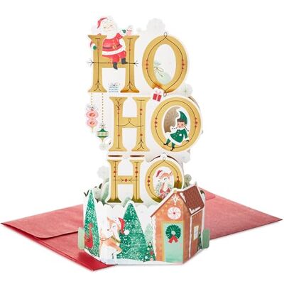 Hallmark Carte de Noël 3D avec motif Pays des merveilles d'hiver, carte Popup, Père Noël, elfes, vert, rouge, doré Hallmark Carte de Noël 3D avec motif Pays des merveilles d'hiver, carte Popup, Père Noël, elfes, vert, rouge, doré