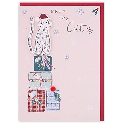 Clintons : Carte de Noël Chat sur pile de cadeaux Clintons : Carte de Noël Chat sur pile de cadeaux