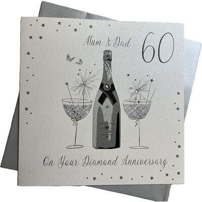 White Cotton Cards Grande Carte Anniversaire de Mariage Inscription Mum and Dad Diamant, Fait Main 60e Anniversaire White Cotton Cards Grande Carte Anniversaire de Mariage Inscription Mum and Dad Diamant, Fait Main 60e Anniversaire