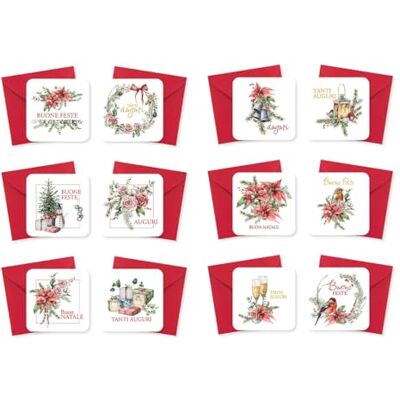 Creative Lot de 12 mini cartes de vœux de Noël avec enveloppes rouges, 8 x 8 cm Creative Lot de 12 mini cartes de vœux de Noël avec enveloppes rouges, 8 x 8 cm