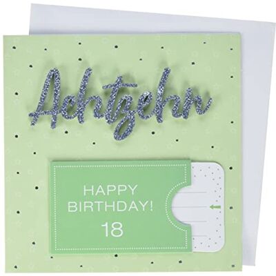 Perleberg Carte d'anniversaire de qualité supérieure pour 18e anniversaire avec lettrage Carte d'anniversaire avec enveloppe Belle carte d'anniversaire 15 x 15 cm Carte d'anniversaire pour une surprise réussie Perleberg Carte d'anniversaire de qualité supérieure pour 18e anniversaire avec lettrage Carte d'anniversaire avec enveloppe Belle carte d'anniversaire 15 x 15 cm Carte d'anniversaire pour une surprise réussie