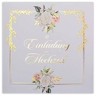 ART Lot de 20 invitations de mariage 135 x 135 mm avec inserts imprimables et enveloppes pour mariage Motif doré ART Lot de 20 invitations de mariage 135 x 135 mm avec inserts imprimables et enveloppes pour mariage Motif doré