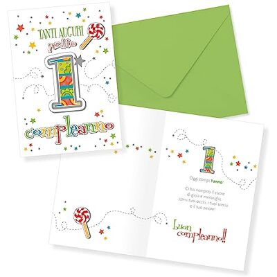 Creative Carte d'anniversaire 1 an fille enfant vert 30-003 Creative Carte d'anniversaire 1 an fille enfant vert 30-003