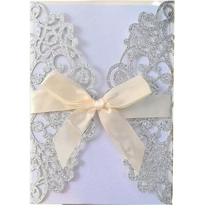 L6NqIAG Lot de 10 cartes d'invitation à paillettes avec ruban Décoration de mariage Argenté L6NqIAG Lot de 10 cartes d'invitation à paillettes avec ruban Décoration de mariage Argenté