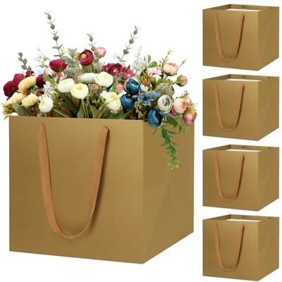LVNRIDS Lot de 5 grands sacs cadeaux dorés, 30 x 30 x 30 cm, sacs cadeaux carrés avec poignées pour bouquet d'anniversaire, Saint-Valentin, Noël, fête de mariage LVNRIDS Lot de 5 grands sacs cadeaux dorés, 30 x 30 x 30 cm, sacs cadeaux carrés avec poignées pour bouquet d'anniversaire, Saint-Valentin, Noël, fête de mariage