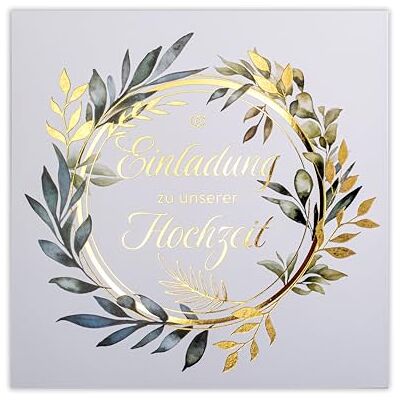 ART Lot de 20 invitations de mariage 135 x 135 mm avec inserts imprimables et enveloppes pour mariage Motif doré ART Lot de 20 invitations de mariage 135 x 135 mm avec inserts imprimables et enveloppes pour mariage Motif doré
