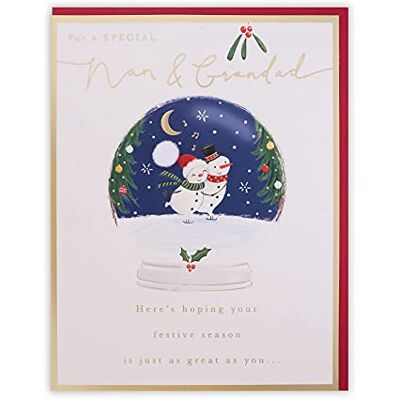 Clintons : Carte de Noël pour grand-mère et grand-père avec bonshommes de neige en train de patiner Clintons : Carte de Noël pour grand-mère et grand-père avec bonshommes de neige en train de patiner