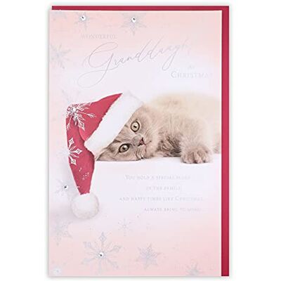 Clintons : Carte de Noël pour petite-fille Motif chaton dans un bonnet de Père Noël Clintons : Carte de Noël pour petite-fille Motif chaton dans un bonnet de Père Noël