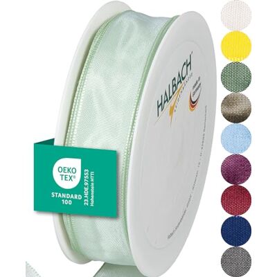 Halbach Seidenbänder Ruban cadeau de qualité supérieure avec bord métallique Largeur 25 mm Longueur 25 m Certifié Oeko-Tex 100 Fabriqué en Allemagne Couleur : menthe claire Halbach Seidenbänder Ruban cadeau de qualité supérieure avec bord métallique Largeur 25 mm Longueur 25 m Certifié Oeko-Tex 100 Fabriqué en Allemagne Couleur : menthe claire