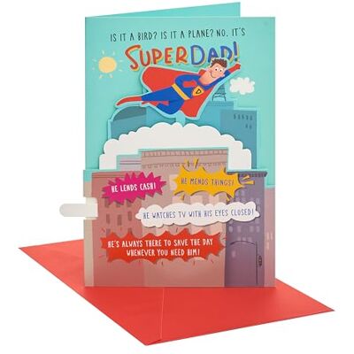 UK Greetings Carte de fête des pères pour papa Carte pour papa, grand-père, mari Lui, garçons, hommes Design fantaisie Super Dad Avec enveloppe 14,9 x 22,9 cm UK Greetings Carte de fête des pères pour papa Carte pour papa, grand-père, mari Lui, garçons, hommes Design fantaisie Super Dad Avec enveloppe 14,9 x 22,9 cm