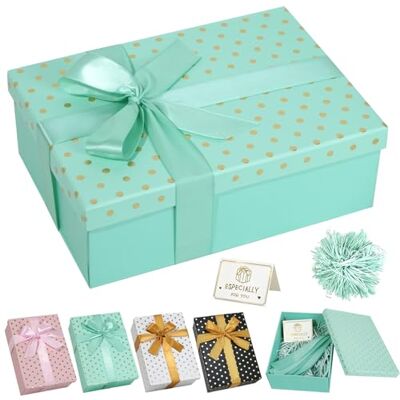 FORETOGO Boîte cadeau verte avec couvercle 25 x 18 x 8,5 cm Grande boîte cadeau Motif à pois avec papier raphia, carte de vœux, nœud, boîte d'emballage cadeau pliable pour mariage, anniversaire, Noël FORETOGO Boîte cadeau verte avec couvercle 25 x 18 x 8,5 cm Grande boîte cadeau Motif à pois avec papier raphia, carte de vœux, nœud, boîte d'emballage cadeau pliable pour mariage, anniversaire, Noël