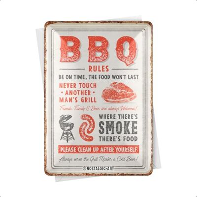 Carte postale rétro en tôle 10 x 14 cm BBQ Rules Idée de cadeau pour les fans de barbecue Mini plaque en métal comme carte de vœux Carte postale rétro en tôle 10 x 14 cm BBQ Rules Idée de cadeau pour les fans de barbecue Mini plaque en métal comme carte de vœux