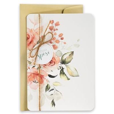 Creative Carte de vœux de mariage avec application et cordon en jute, motif floral, 11,5 x 16,5 cm, avec enveloppe dorée Creative Carte de vœux de mariage avec application et cordon en jute, motif floral, 11,5 x 16,5 cm, avec enveloppe dorée