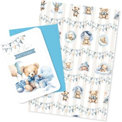 Creative Lot de cartes de baptême et papier cadeau, ourson bleu, 16 x 12 cm et 100 x 70 cm Creative Lot de cartes de baptême et papier cadeau, ourson bleu, 16 x 12 cm et 100 x 70 cm
