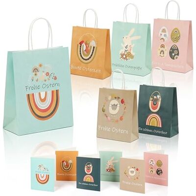 Nordstern Lot de 6 sacs cadeaux de Pâques – Sacs en papier colorés avec anse comme emballage cadeau – Sacs de Pâques à remplir avec 6 cartes pliantes, cartes de vœux Nordstern Lot de 6 sacs cadeaux de Pâques – Sacs en papier colorés avec anse comme emballage cadeau – Sacs de Pâques à remplir avec 6 cartes pliantes, cartes de vœux