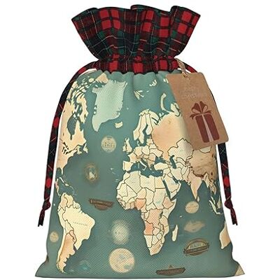 YANYU Carte du monde rétro impression de Noël cordons cadeaux sacs cadeaux de Noël sac d'emballage polyvalent fêtes YANYU Carte du monde rétro impression de Noël cordons cadeaux sacs cadeaux de Noël sac d'emballage polyvalent fêtes